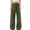 Damen Elastische Hose mit Hohem Bund Lässige Passform Weites Bein Lange Hose Hose mit Taschen