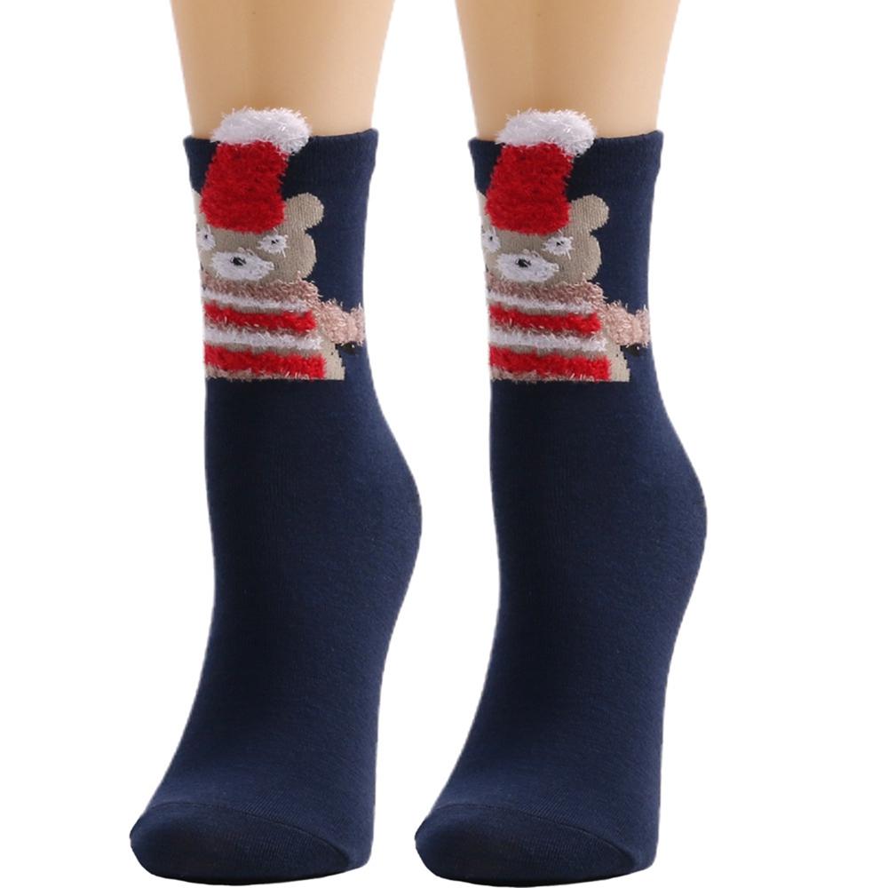Women' Mid-Tube Warm Socks 3D Santa Claus Elk Print Soft Breathable Christmas Socks