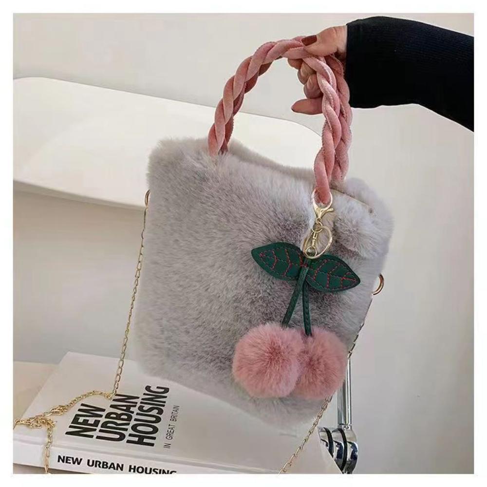 Plush Bag, Cherry Bag, Cute Girl Handbag, Women's 2026 Korean Versi New Autumn and Winter E Shoulder Crossbody Bag