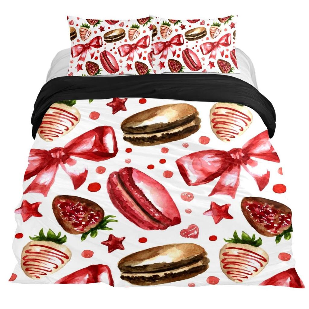 French Macaron Chocolate Print Bedding Set Colorful Duvet Cover 3D Print Comforter Cover Dessert Food Girls Bed Linen 3pcs Queen