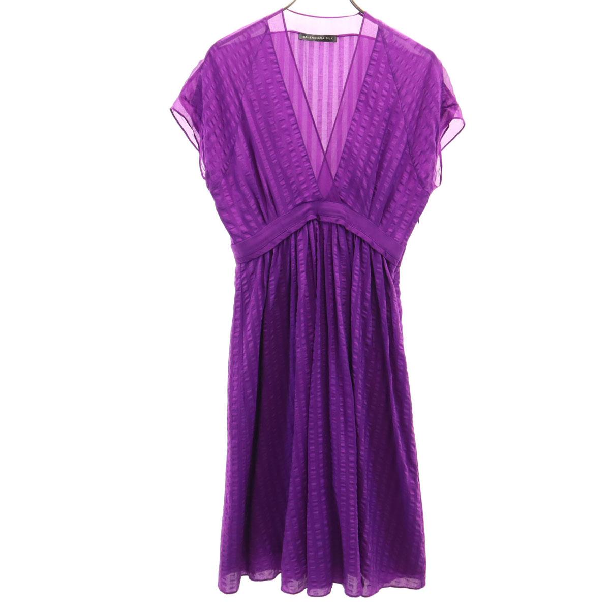 

BALENCIAGA.SILK С коротким рукавом V-образный вырез цельное платье 38 фиолетовый французский рукав Женский Б/У