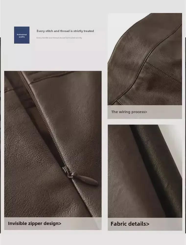 2024 Women's Autumn/Winter High-Waisted Retro A-Line Coffee Matte PU Leather Skirt