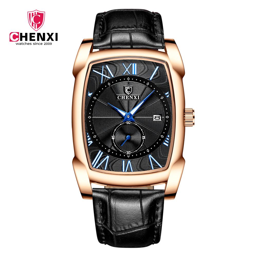 CHENXI 8209 Men's Sport Watches Luxury Retro Square Wristwatches Leather Strap Waterproof Quartz Power Reserve for Casual Sports
