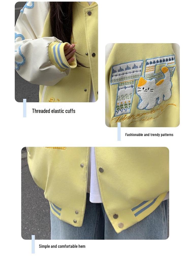 Unisex Color Block Embroidered Baseball Jacket - New Spring/Autumn Loose Fit