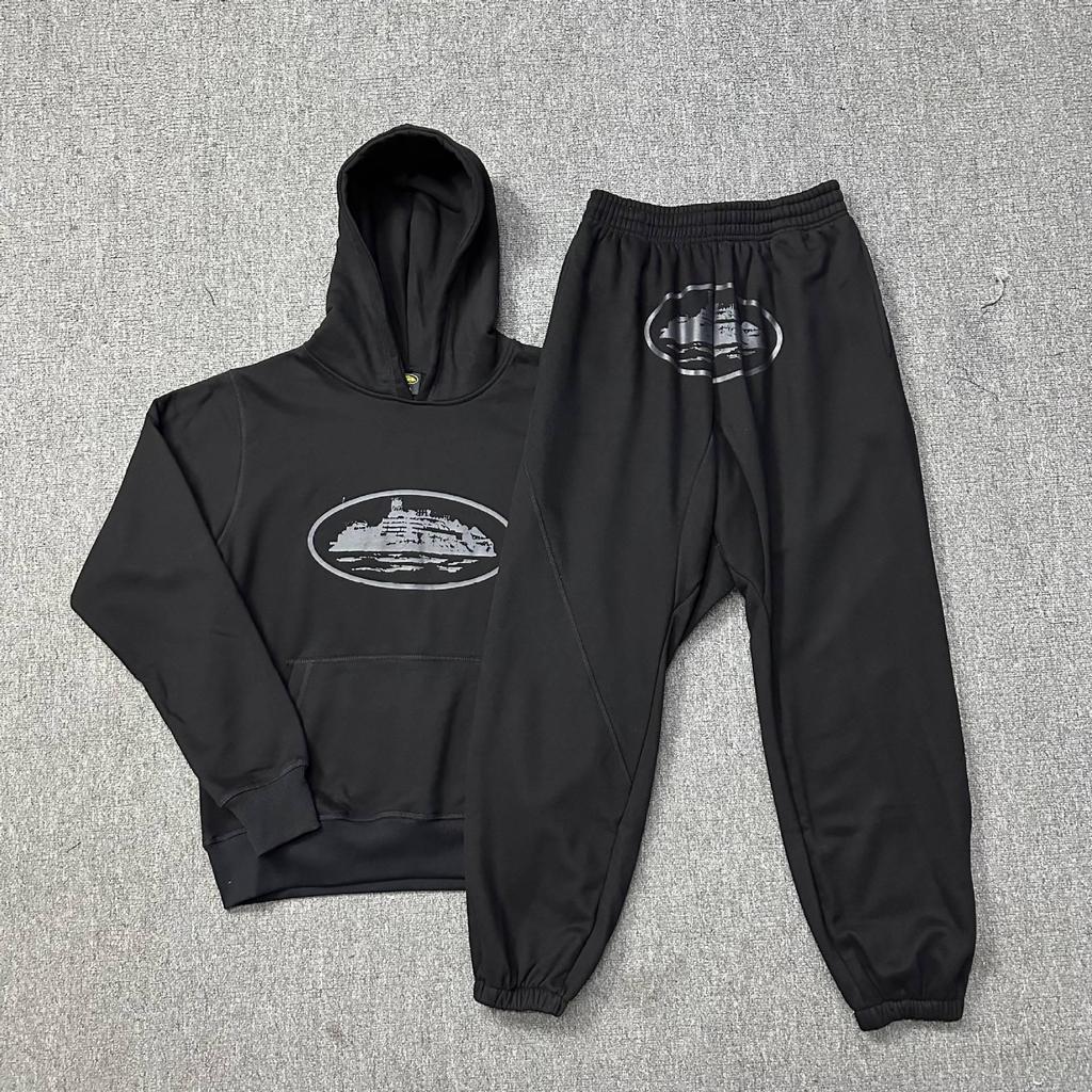 Alcatraz Ship Black Print Hip Hop Hoodie & Seven-Color Sweatpants Set