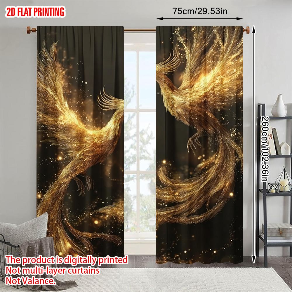 2pcs   plane printing Popular Curtains Double Phoenix Flying Pattern Versatile Polyester (without rod) Gifts Perfect for