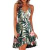 Ladies Slim Printed  Buckle Shoulder Strap Ruffled Sling Dress