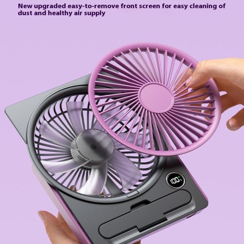 Ultra Thin Mini Fan Usb Rechargeable Card Fan Lcd Digital Display 5-Speed Adjustment Hanging Stand Dual Use Desktop Fan