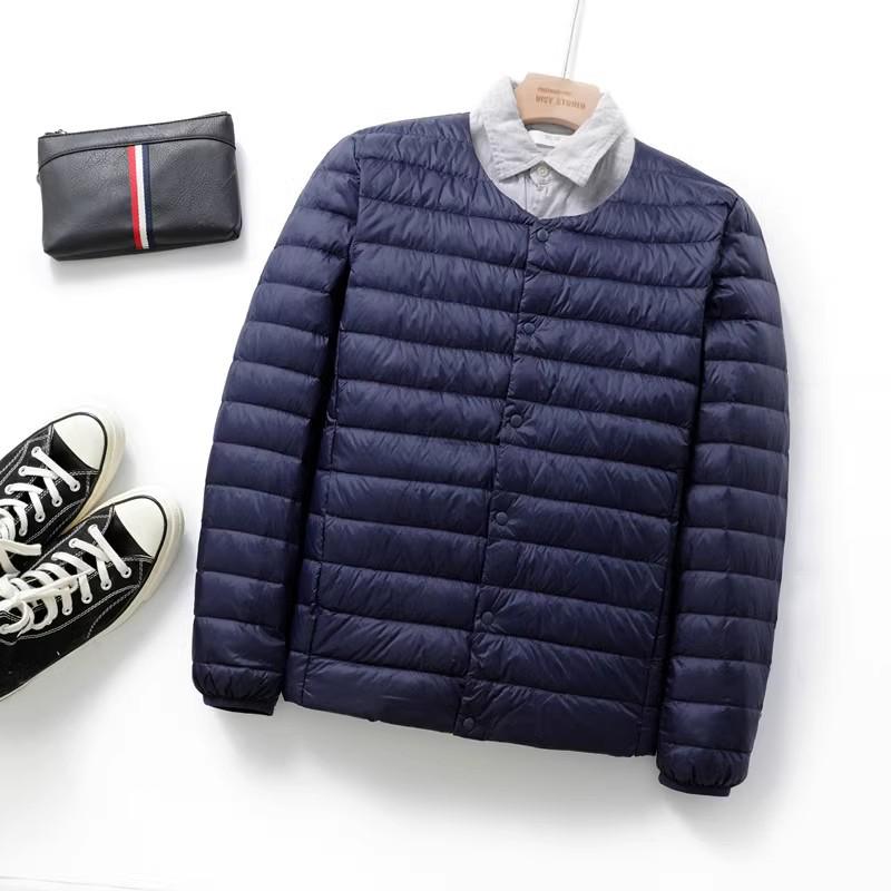 Lightweight Men's Plus Size Down Jacket, Round Neck, Ultra-Thin, No Collar, for Middle-Aged and Elderly.