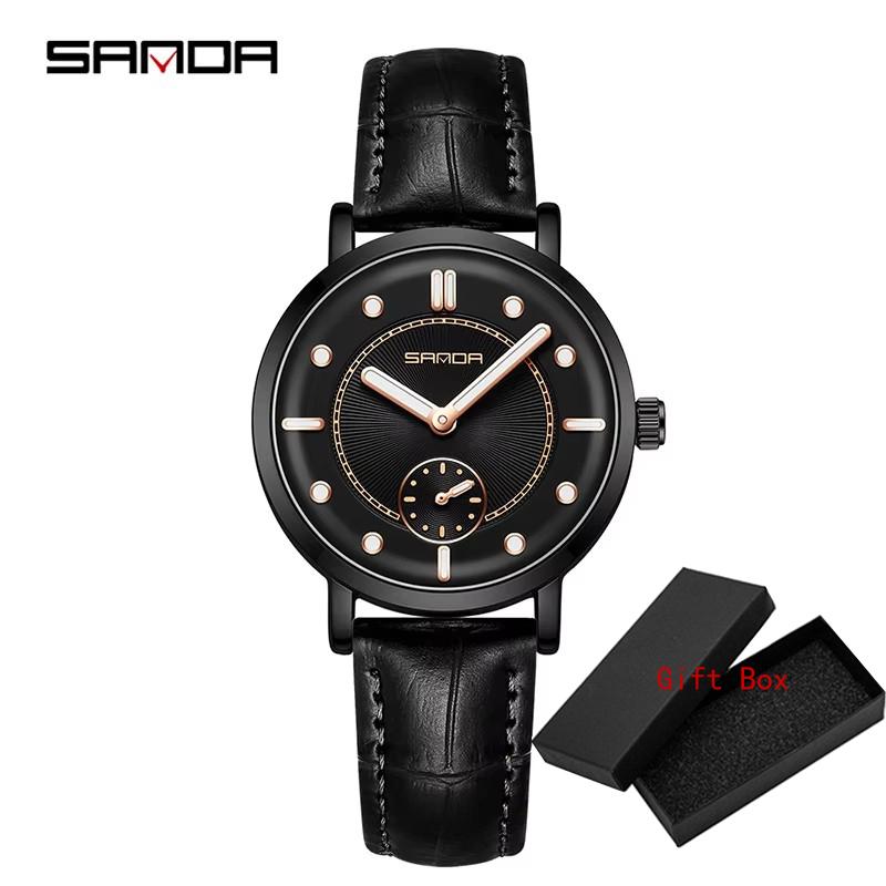 Fashion Sanda 1140 Top Brand Quartz Watch Simple Waterproof Leather Belt Women's Night Light Trendy Wristwatches For Ladies