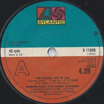 7inch Record ROBERTA FLACK, DONNY HATHAWAY - The Closer I Get To You K11099 Atlantic 1978 UK Soul/Funk Used
