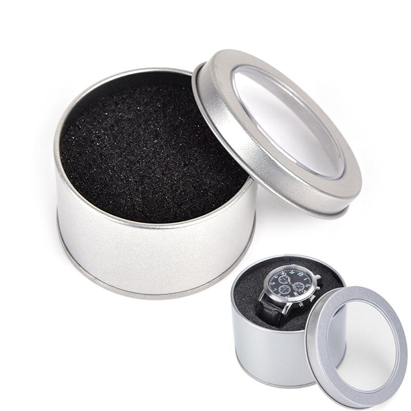

Silver Round Metal Jewelry Watch Box Display Case Watch Box Holder 6.5*4Cm