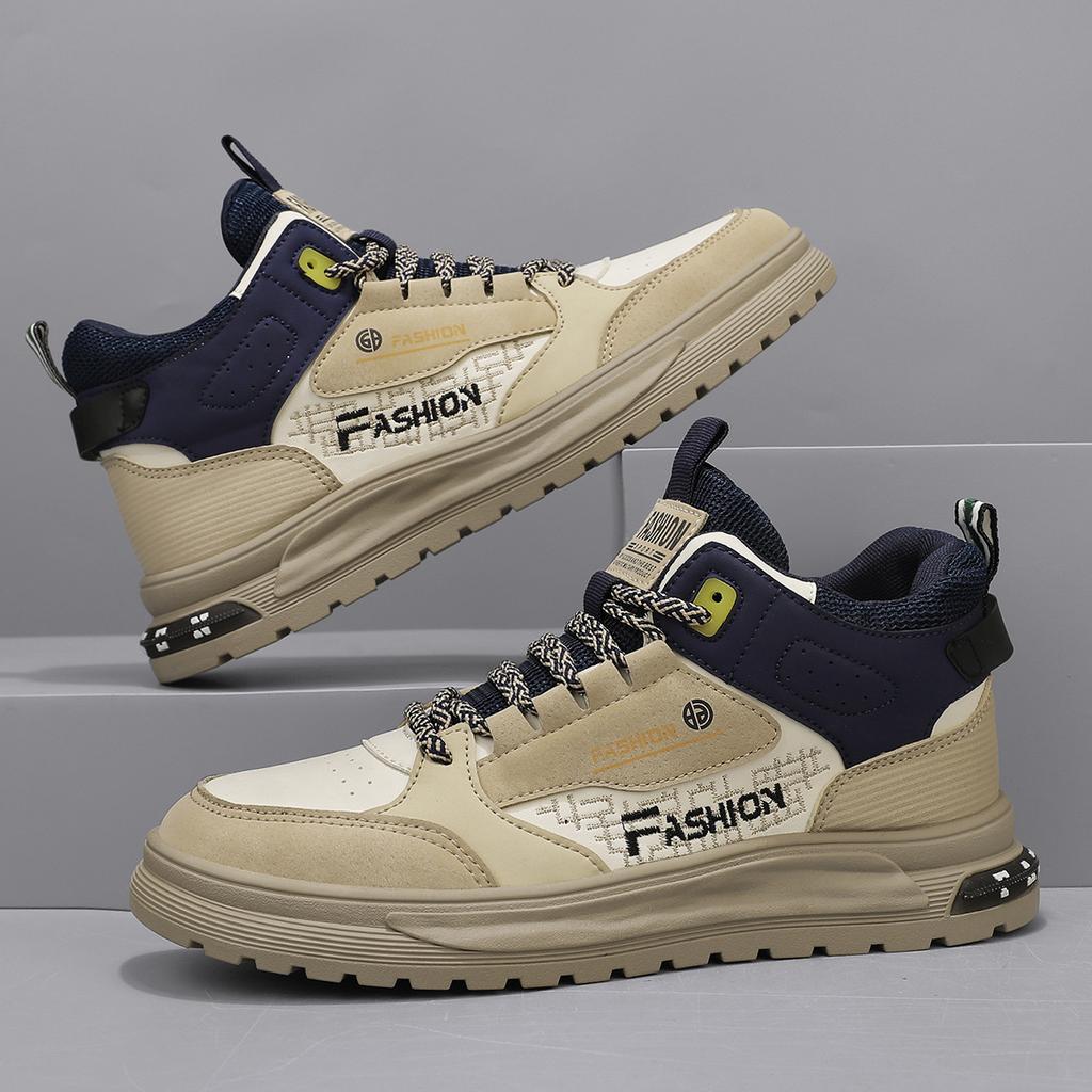 Mode Mode Herren PU Leder Freizeitschuhe Frühling Atmungsaktiver Komfort Plateau Walking Schuhe Herren High Top Stiefel Trend Skateboard Schuhe