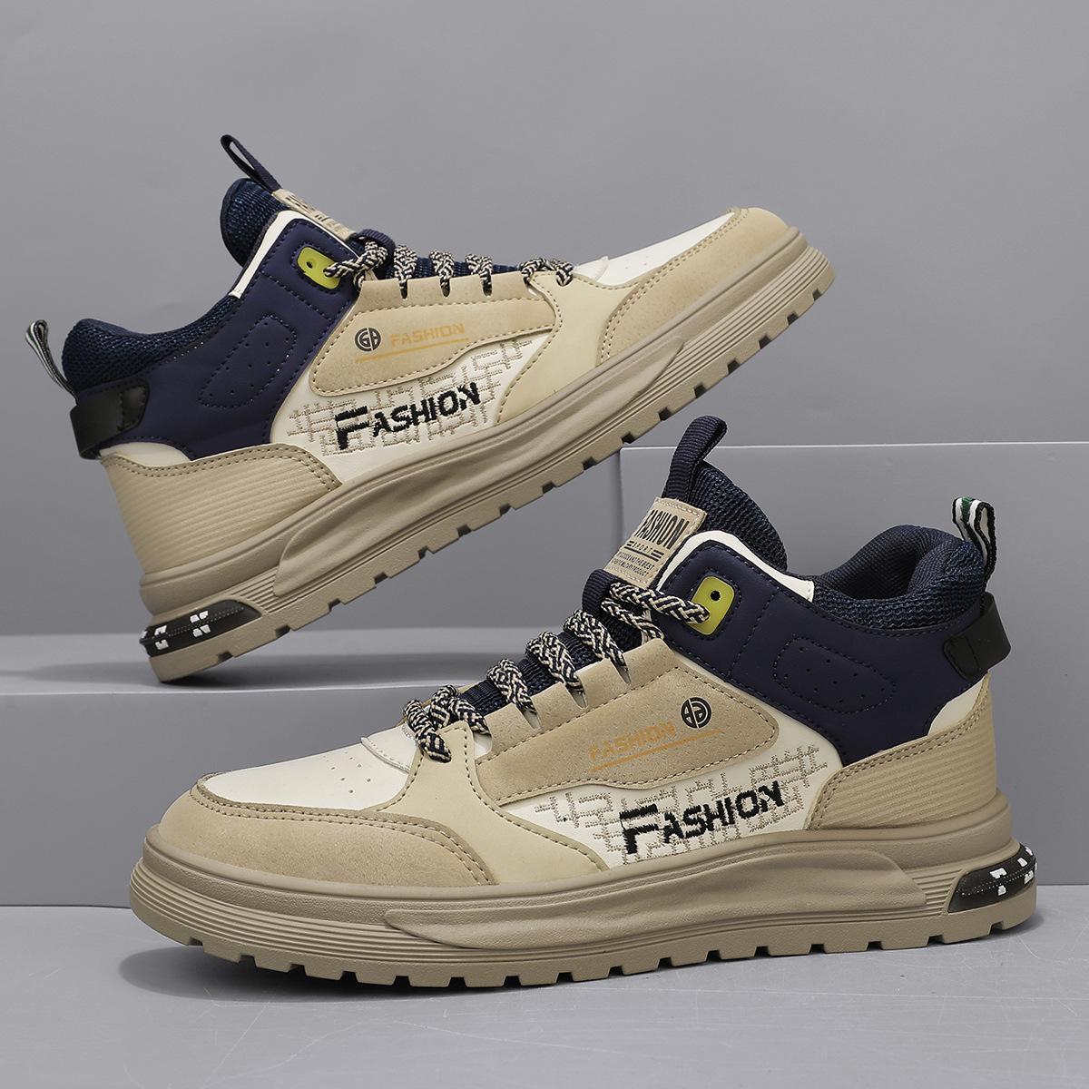 

Модная мужская повседневная обувь из искусственной кожи, весенняя дышащая удобная обувь для ходьбы на платформе, мужские высокие ботинки, трендовая обувь для скейтборда 44 хаки