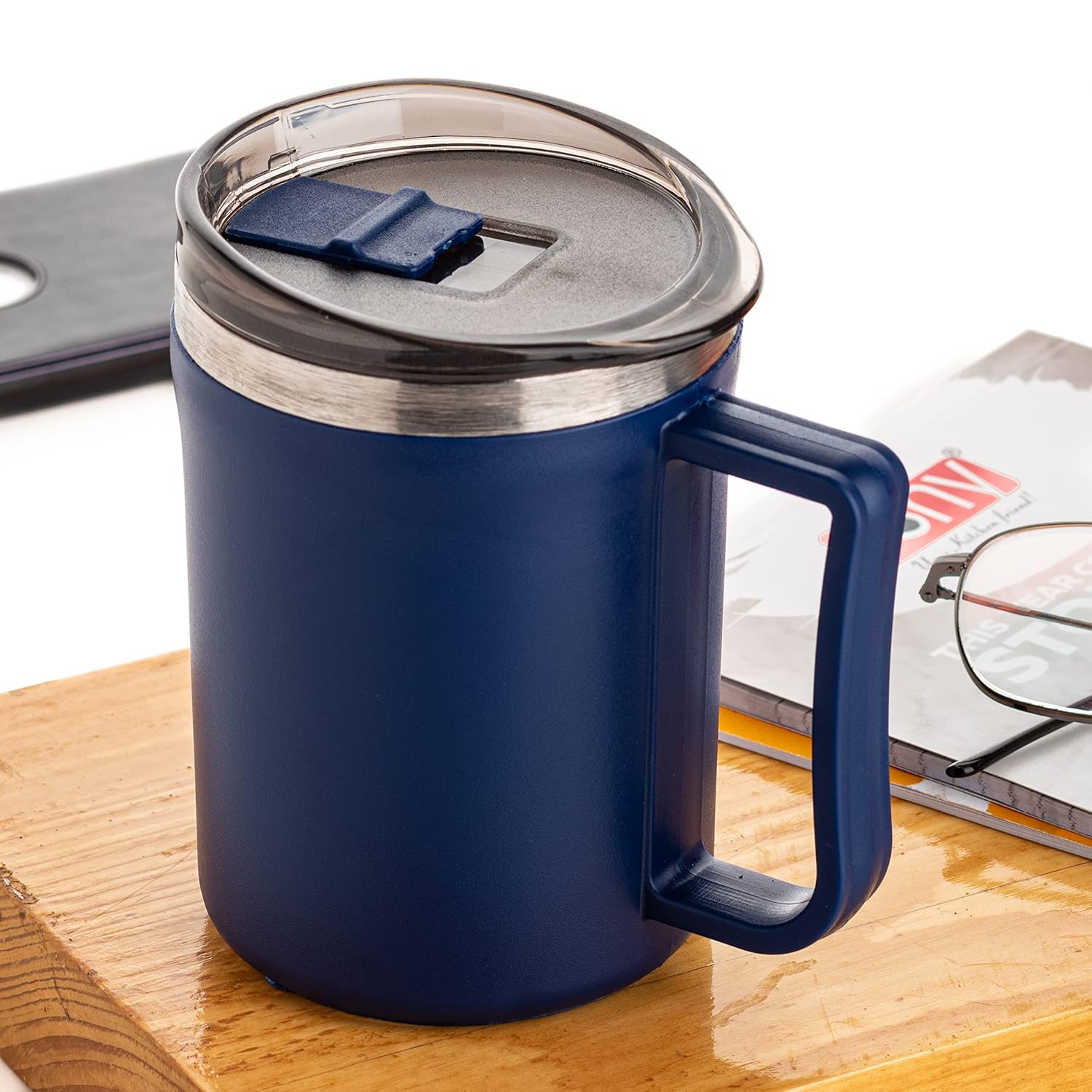 Jony Coffee Mug, Tea Cup, Stainless Steel Mug, Steel Cup with Lid (Dark Blue, 450 ml) 450 ml темно-синий