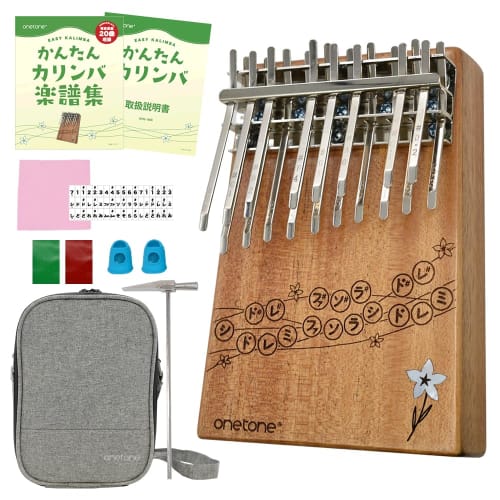 ONETONE One-Tone Easy Kalimba (Thumb Piano) 18-Key Piano Layout Beginner Set, Mahogany Wood, OTKL-18EK/MH, Includes Carry Pouch, Cleaning Cloth, Finge