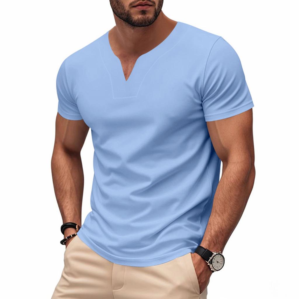 Men's Summer British Gentleman V-neck Shirt Quick-drying Skin-friendly Loose Trendy Short-sleeved T