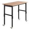 Adjustable Workbench on Wheels, 680 kg Capacity, 122 x 60 cm Oak Wood Top Workbench with 72.5-107.5 Height Adjustment, Heavy-Duty Hardwood Worktable