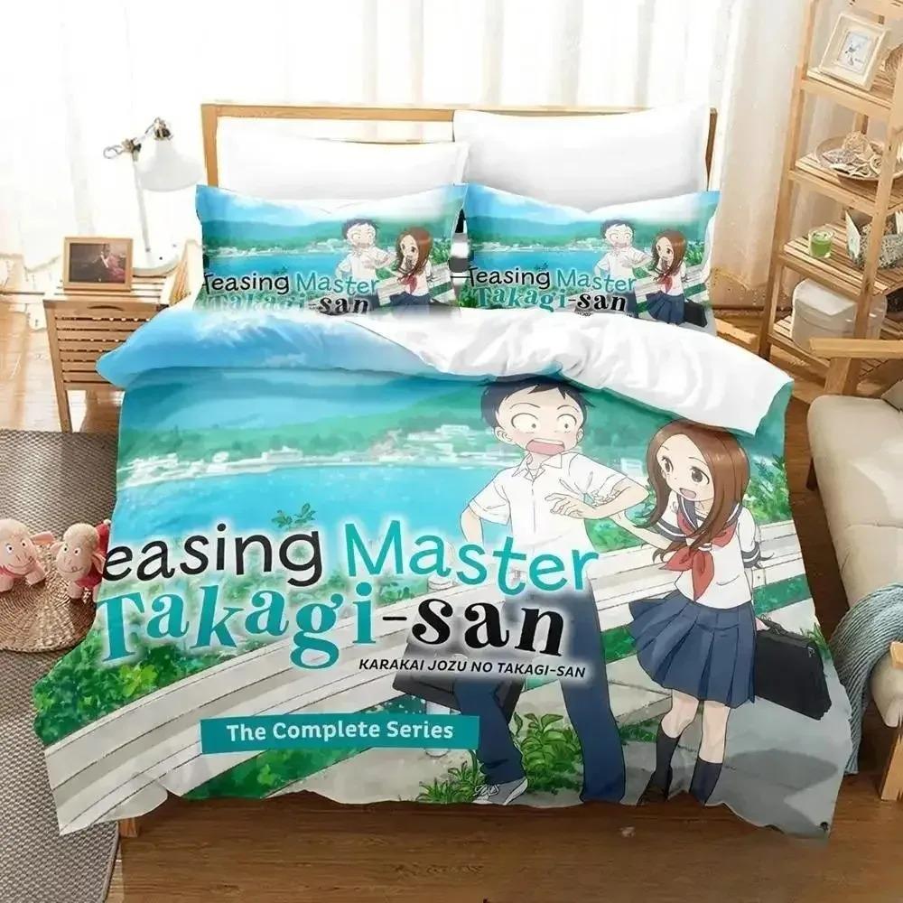 Teasing Master Takagi-san Bedding Set Single Twin Full Queen King Size Bed Set Adult Kid Bedroom Duvet Cover Sets 3D Anime Bed