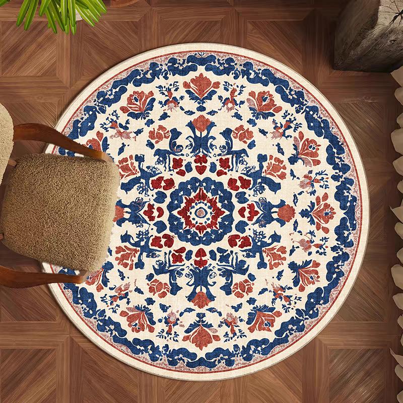

American Style Rugs for Bedroom Anti-slip Cloakroom Floor Mat Round Retro Living Room Decoration Soft Carpet Washable Lounge Rug 80x80cm