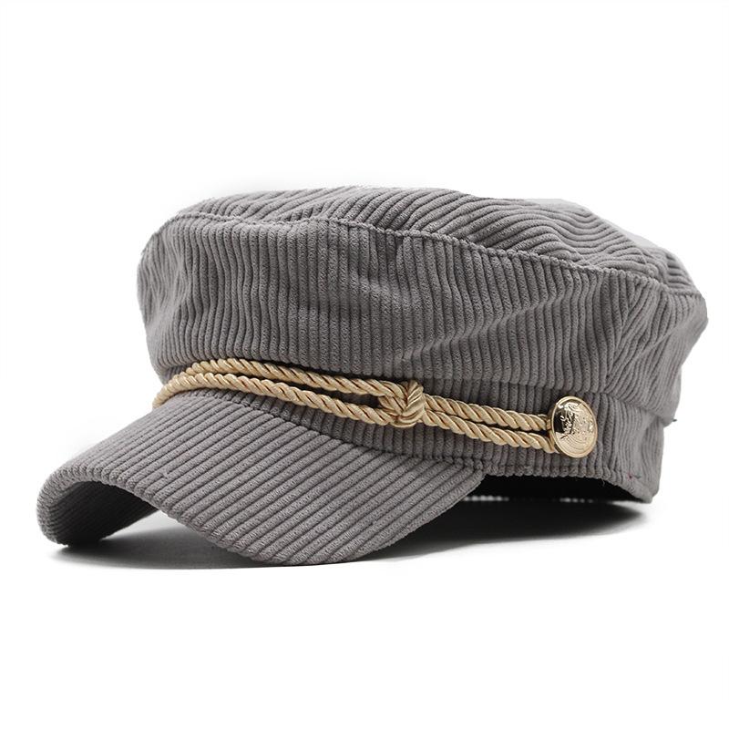 New Spring And Autumn Solid Color Corduroy Octagonal Hat Female Versatile Artistic Painter Hat Retro Peaked Hat Beret M（56-58cm）