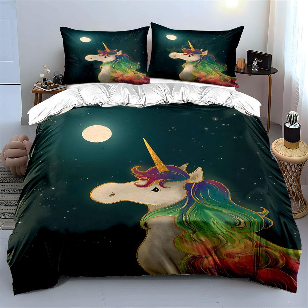 Rainbow-maned unicorn design. Bedding sets Duvet cover sets Duvet covers Pillowcases(1 * Duvet Cover 2 * Pillowcases, without duvet insert)