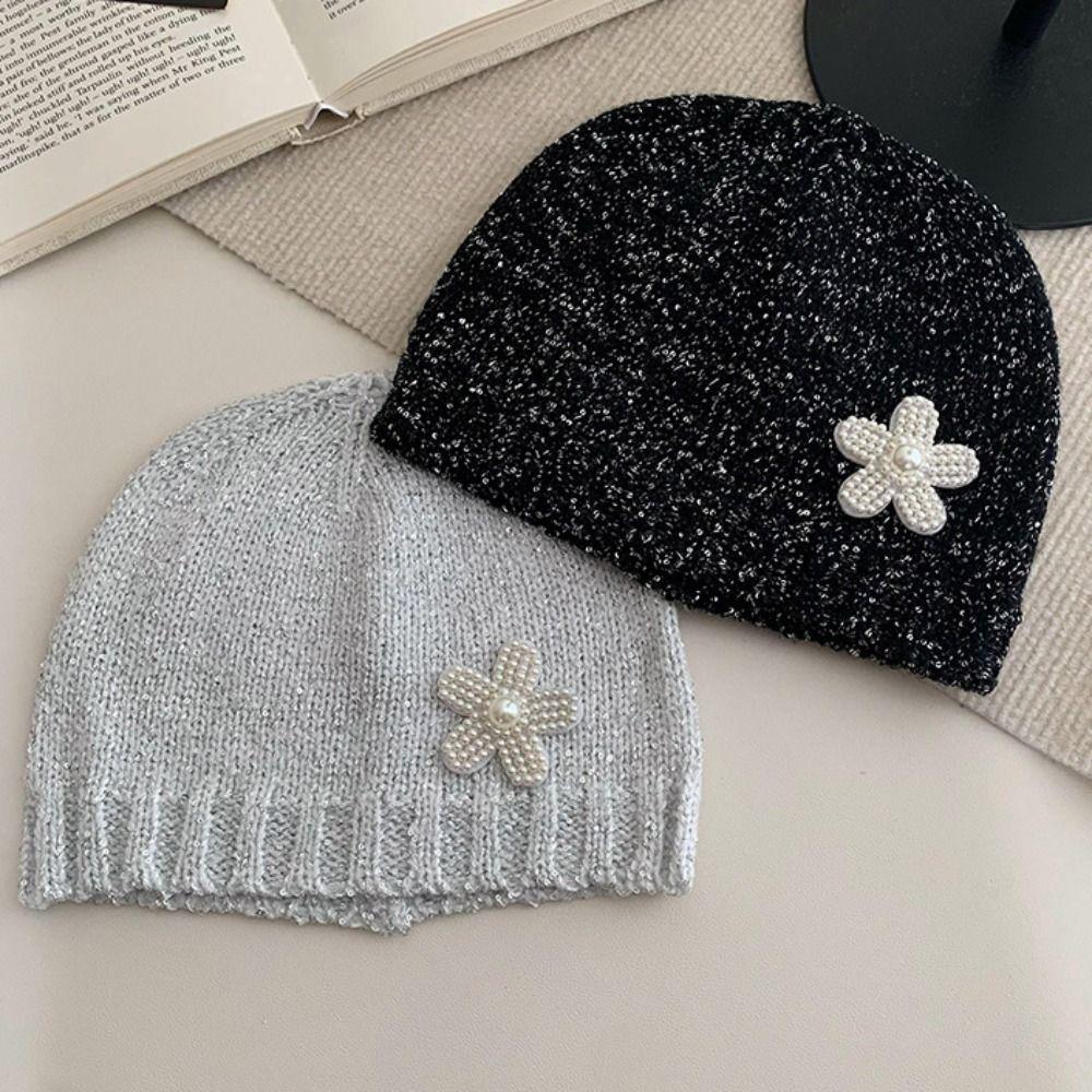 Hollow Sequin Knitted Hat Vintage Woven Cap Retro Beanie Hat  Autumn