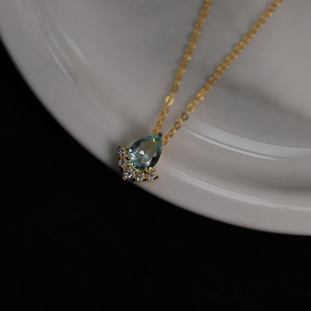 925 Sterling Silver French Simple Blue Crystal Drop Pendant Clavicle Chain Necklace Women Sweet Cute Student Jewelry Gift