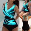 New Personalized Fashion Printed V-neck Gathering One-piece Women's Slimming Swimsuit Swimsuit