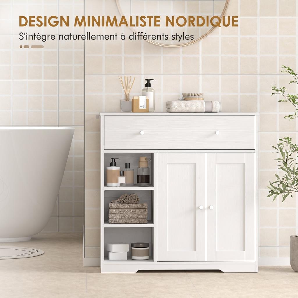 Bathroom Cabinet, 1 Drawer, 2 Doors, 3 Open Compartments, 80 x 30 x 80.2 cm, White