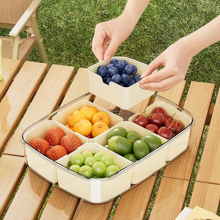 Outdoor Picnic Compartmentalised Food Grade Fruit Container Portable Convenient Crisper Kitchen Fridge Organiser