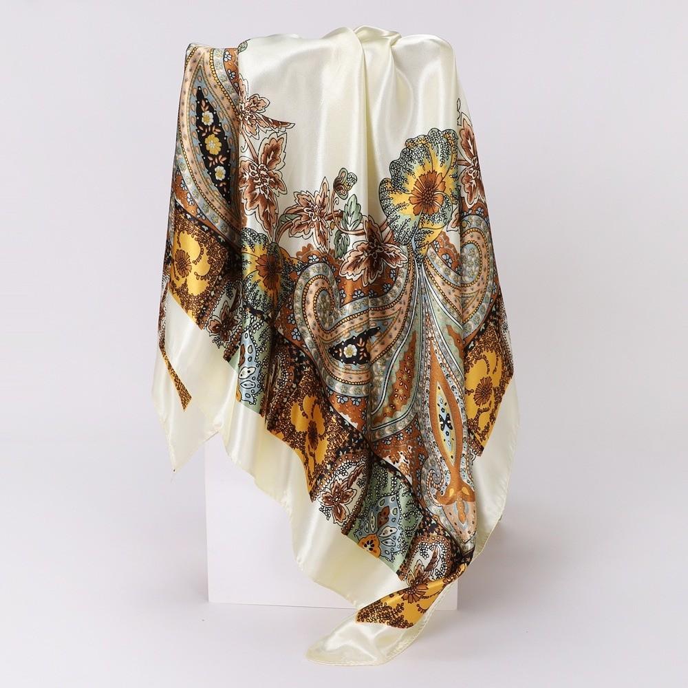 

Bohemian Satin Square Scarf 90*90cm Print Silk Headkerchief Women Muslim Hijab Bandana Wedding B