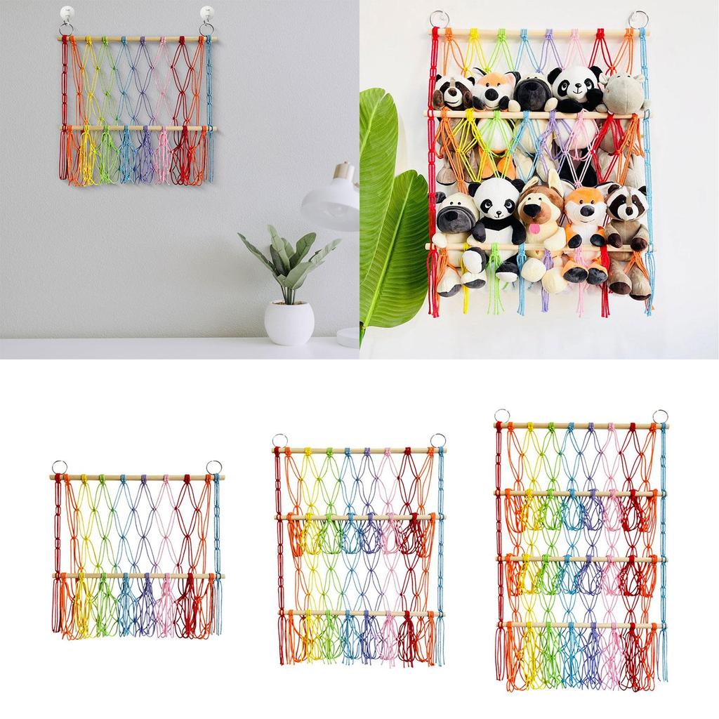 Stuffed Toy Net Boho Easy to Install Cotton Rope Stuffed Animal Hammock Wall Hanging Storage for Kids Bedroom Play Room Nursery