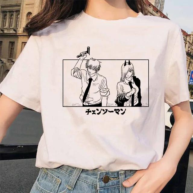 Kettensäge Unisex T-Shirt Damen Japanischer Anime Gotische T-Shirts Grafik Y2k Kleidung Lustiges Cartoon Unisex Kurzarm T-Shirt Oberteile
