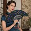 Portable Peacock Feather Folding Fan Exquisite Dance Hand Fans  Wedding Party Decor