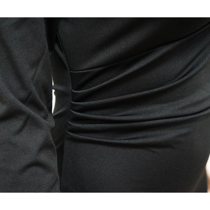 Abito Midi Bodycon Nero Taglie Forti con Scollo a V Profondo e Arricciature