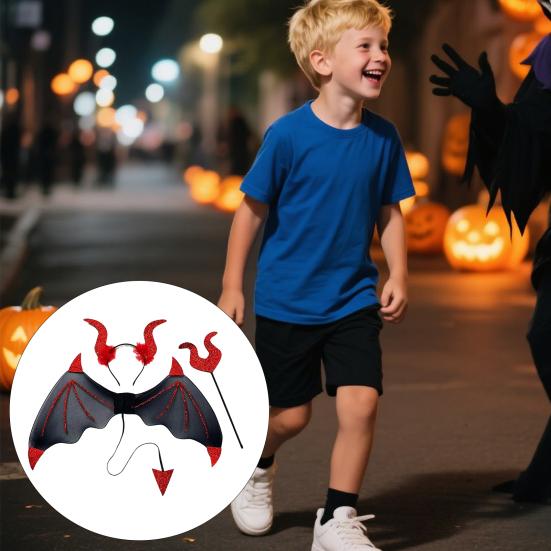 3Pcs/Set Devil Wings Hair Hoop Set Trident Fork Demon Role Play Headband Set Halloween Costume Accessories