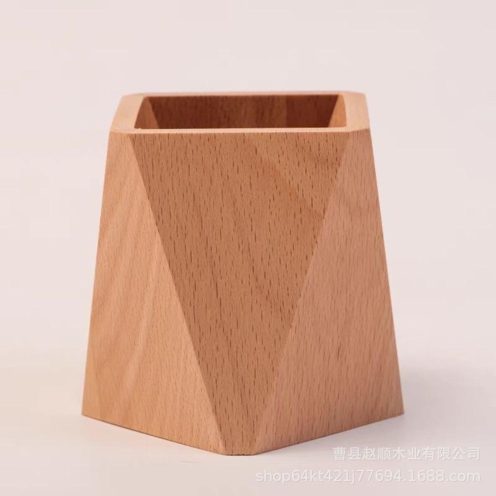 Wood Pen Container Large-capacity Desktop Storage Bucket Stationery Storage Holder  School Office