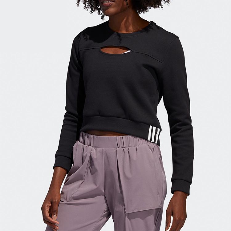 Adidas Training Sports Crew Neck Cropped Sweatshirt Women Tops Black FL2059