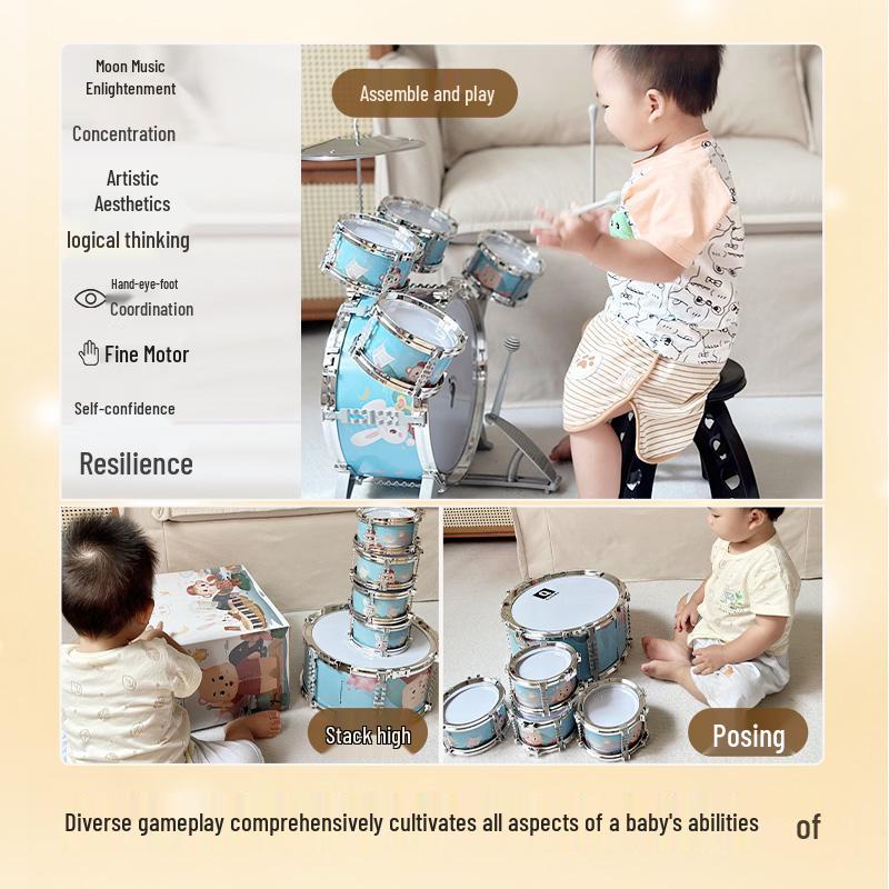 Qiaowa Beginner's Children's Drum Set - Birthday & Christmas Gift for 2-3 Year-Old Boys