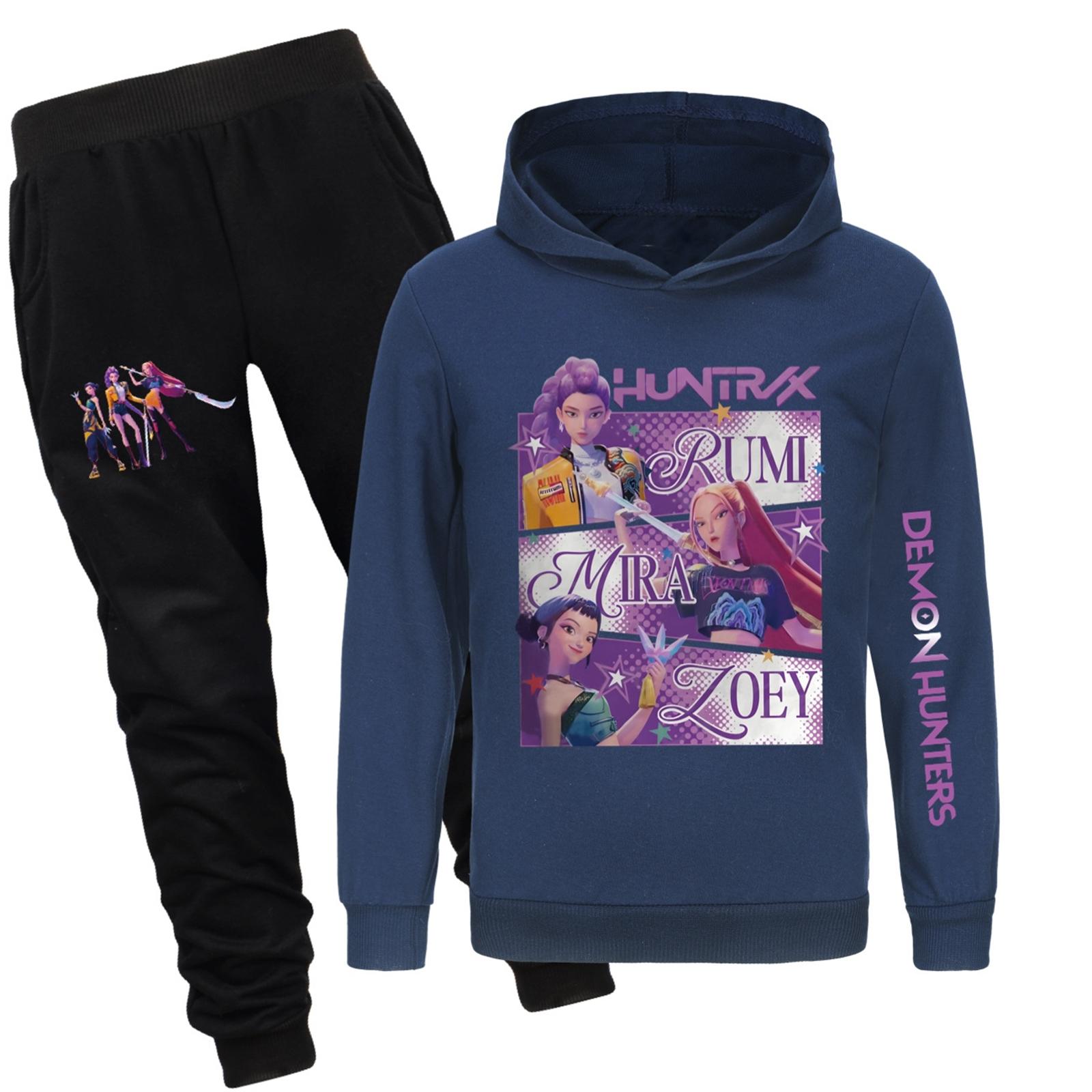 

Детский худи и брюки, двухпредметный спортивный костюм, комплект свитшота с длинным рукавом и принтом 140 тёмно-синий