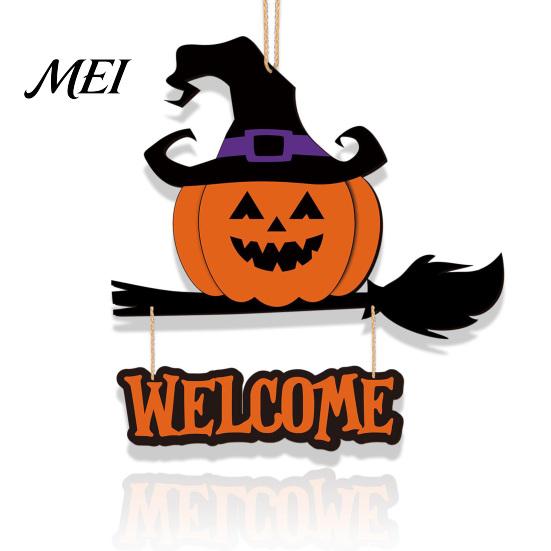 Pumpkin Wall Plaque Halloween Wooden Welcome Door Sign, Ghost Bat Hanging Decor Indoor Outdoor Decoration for Yard, Home Party Entrance Rustic