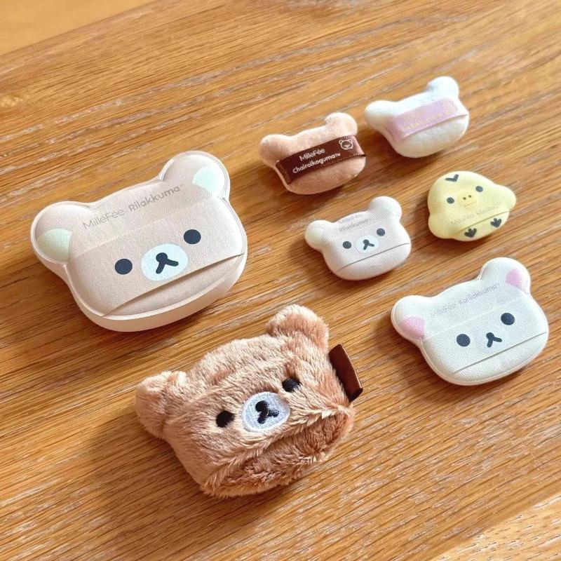 In Stock Rilakkuma Plush Powder Puff Set Plush Makeup Tool For Foundation Loose Powder Cute Beauty Accessory Friend Birthday Present