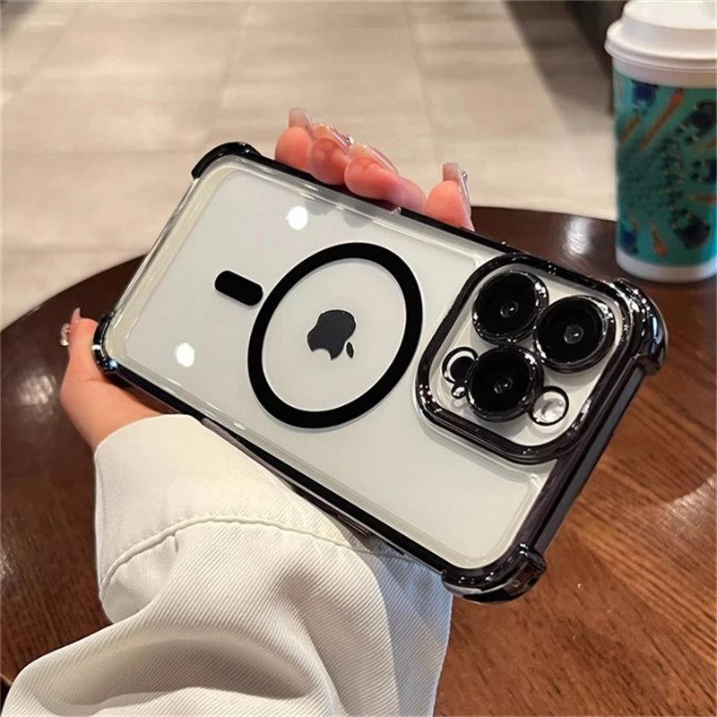 

Роскошный магнитный чехол для беспроводной зарядки Magsafe для iPhone 15 14 Plus 13 12 Pro Max с прозрачным покрытием, противоударный защитный чехол-бампер iPhone 13 чёрный