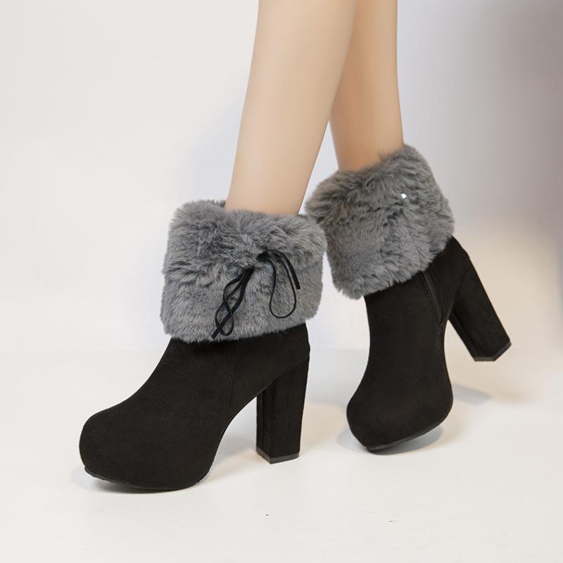 Coarse Heel High Heel Short Boots Women's Winter Women's Shoes New Platform Waterproof Table Martin Boots Velvet Women's Boots To Keep Warm