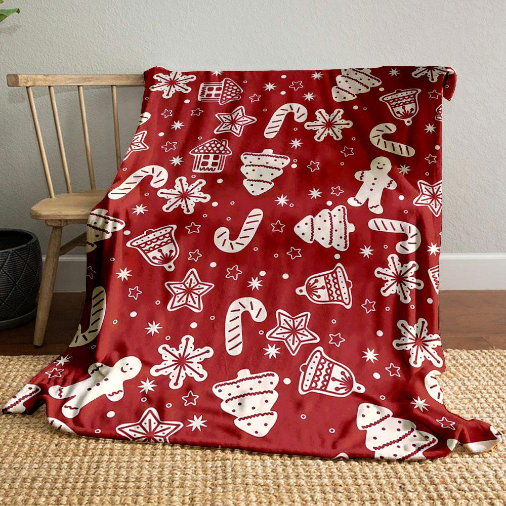 Christmas Gingerbread and Bells Pattern Patterned blanket, flannel, suitable for all seasons, home decor, warm and cozy