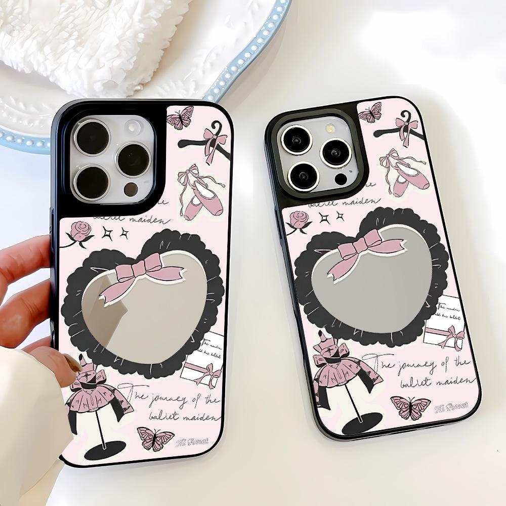 Applicable To Apple 17ProMax Korean Style High-value Illustration Mirror Black Frame Mobile Phone Case 15 All-inclusive 13/14 Niche