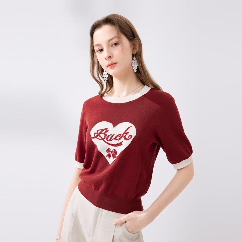 Qiusbuiyiren Women s Sweet Heart Knit Short Sleeve Top L