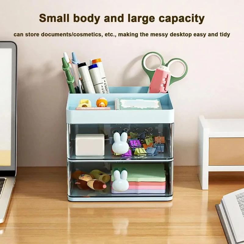 Drawer-style desktop storage box, desk organizer for business cards, mobile phones, stationery, and cosmetics