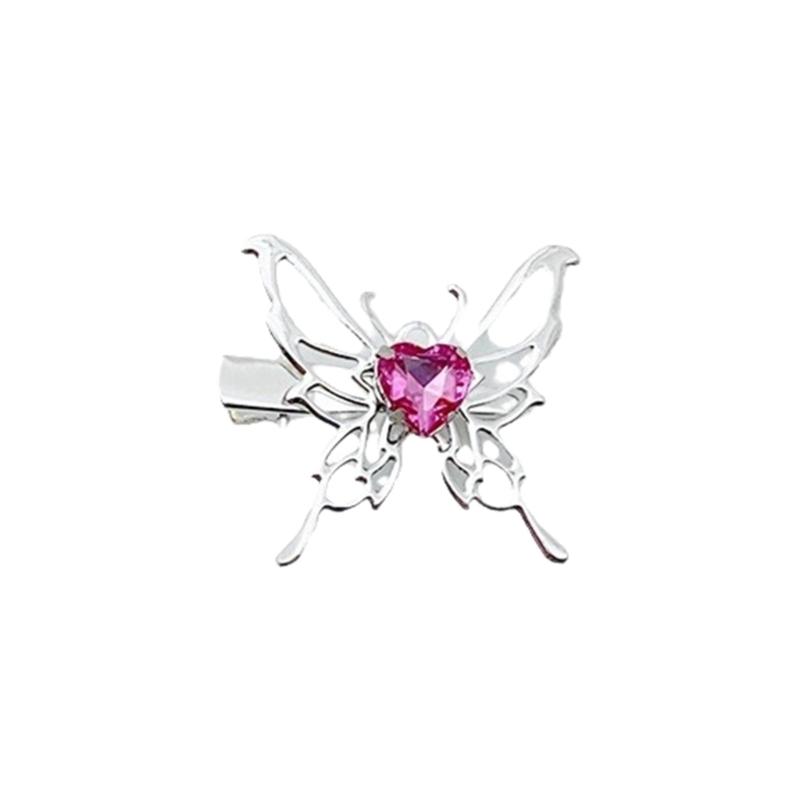 

Metal Butterfly Hair Clip with Crystal Heart Women Hair Styling Side Clip for Thin Hair Korean Electroplate Barrettes